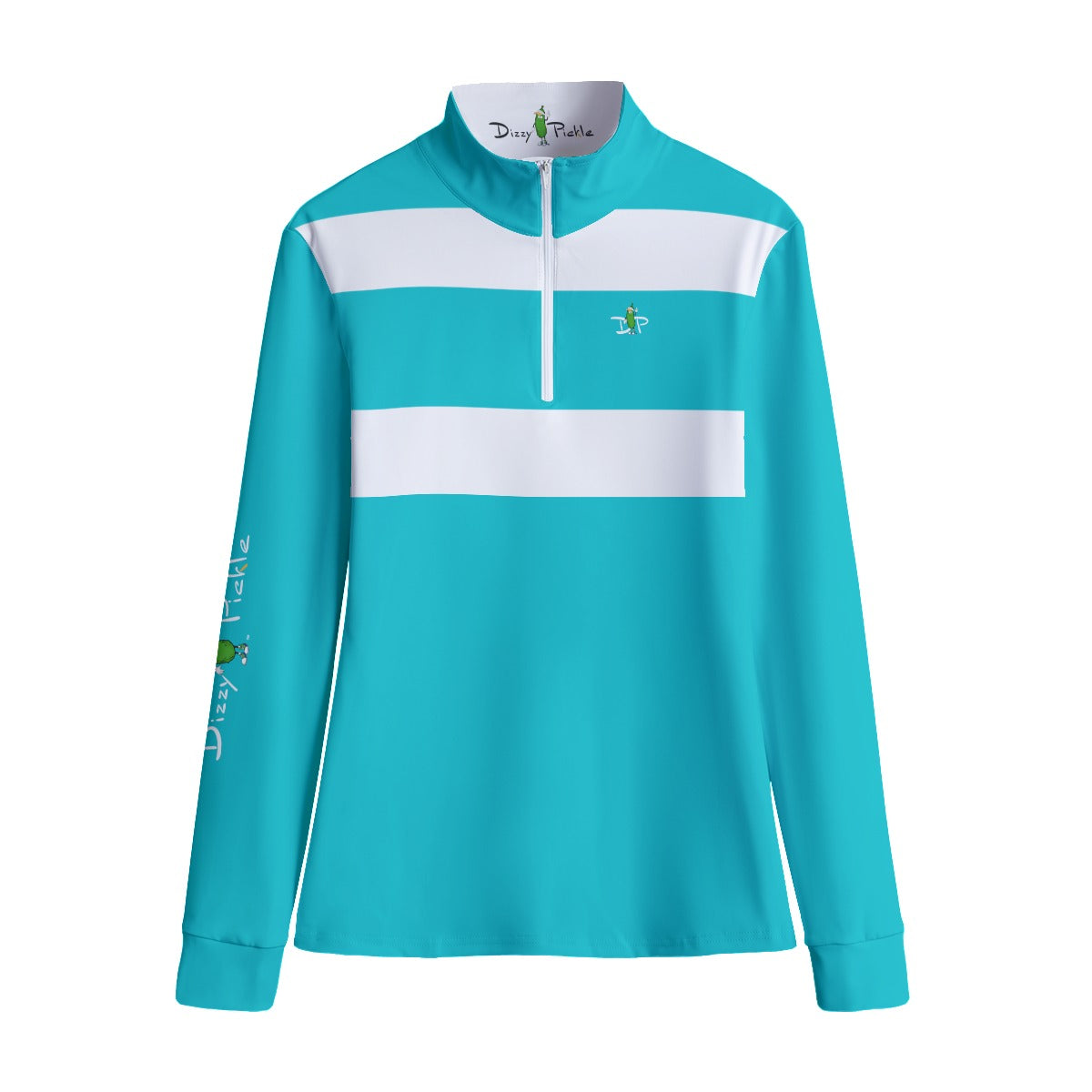 DZY P Classic - Cool Teal - Women's Quarter Zip Long Sleeve Casual Pullover by Dizzy Pickle