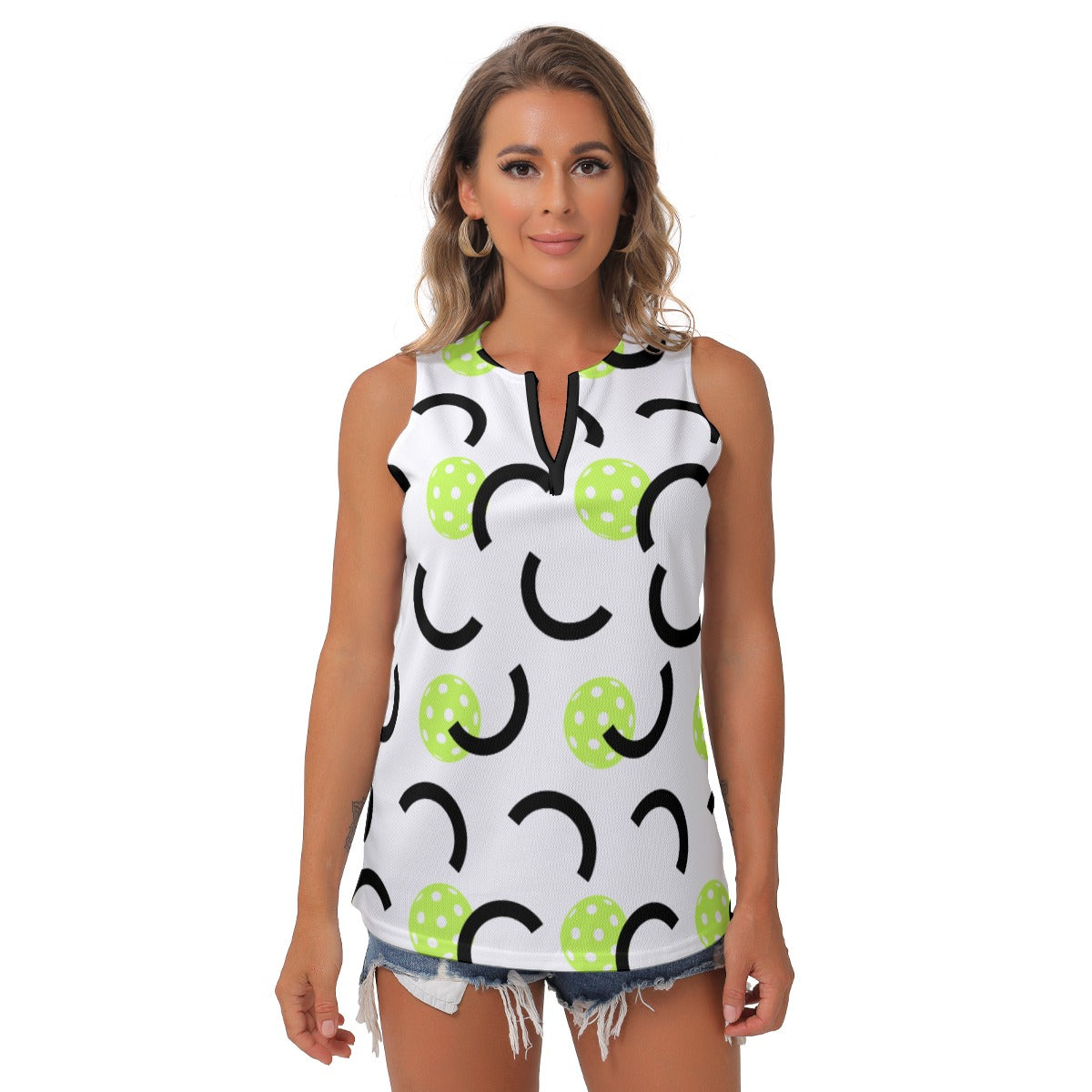 Dizzy Pickle Believe White Main Women's Pickleball Sleeveless V-Neck Top