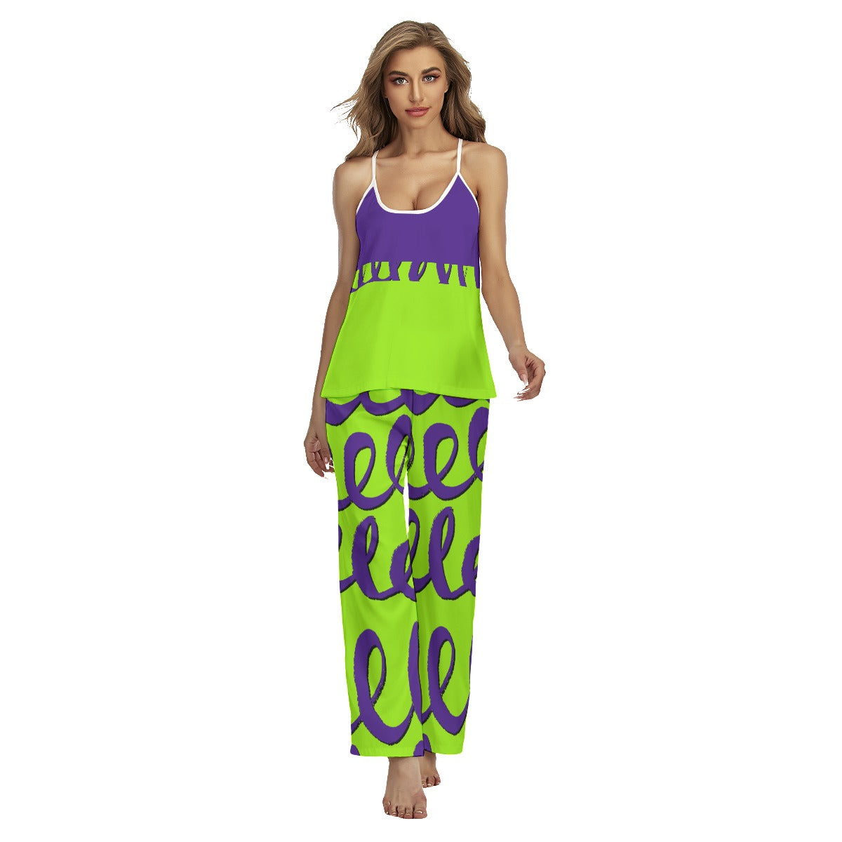 Dizzy Pickle Dinking Diva BG Swirls Women's Pickleball Sleeveless Cami Pajamas Set Green Purple