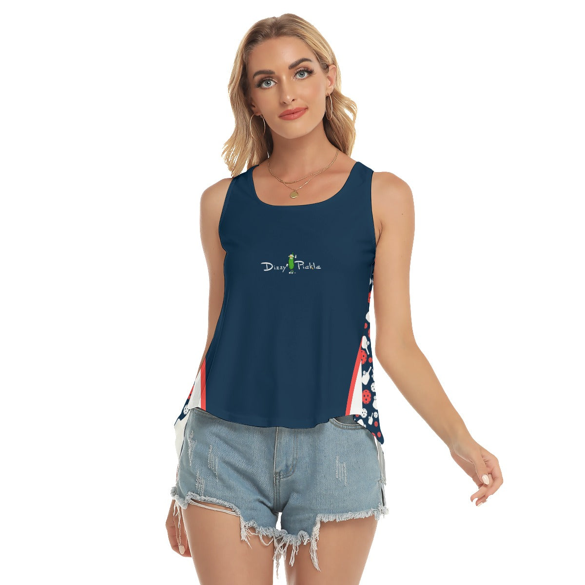 Van - Navy Blue - Balls & Paddles - Pickleball Open-Backed Tank Top by Dizzy Pickle