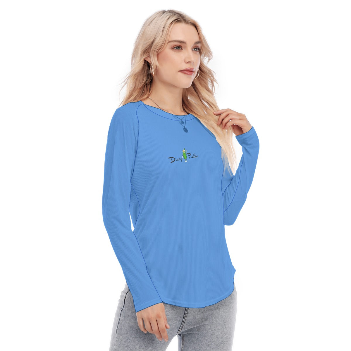 Dizzy Pickle DZY P Classic Cornflower Blue Women's Long Sleeve U-Shape Hem T-Shirt