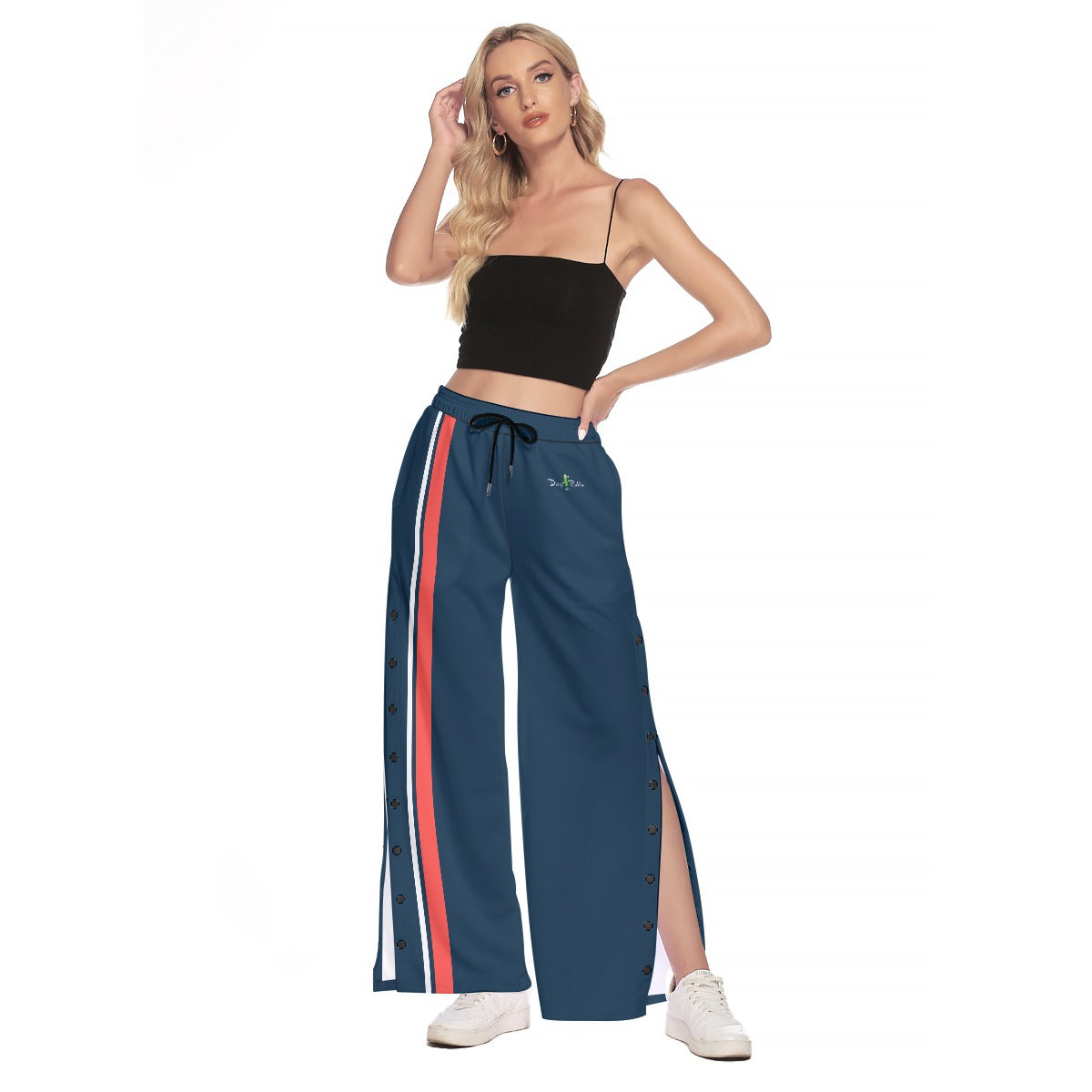 Van - Navy Blue - Race Stripes - Women's Side-Slit Pants by Dizzy Pickle