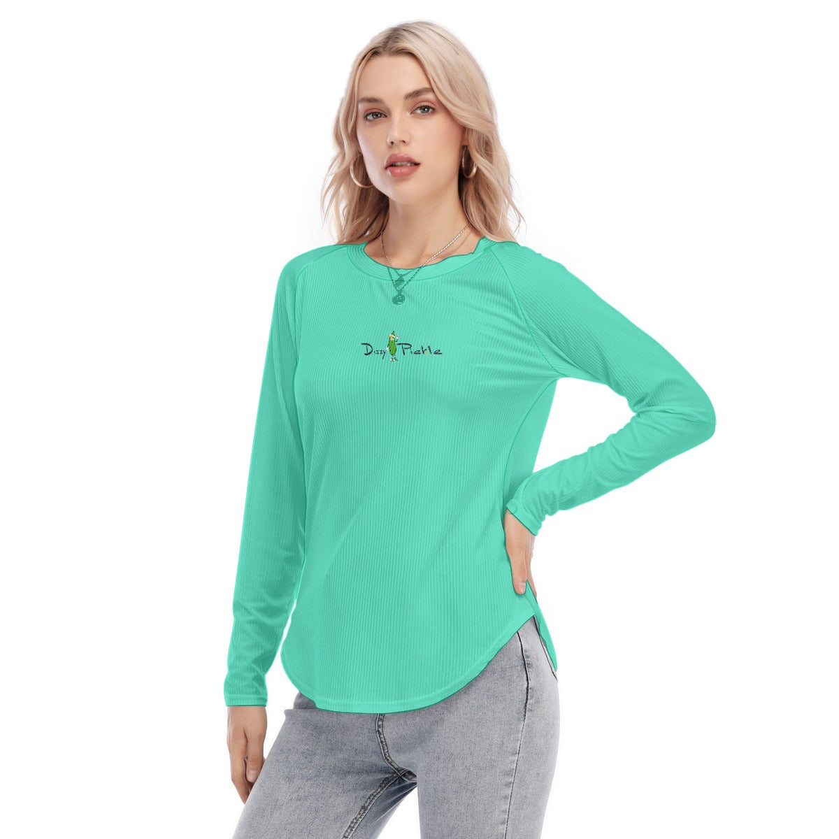 Dizzy Pickle DZY P Classic Teal Women's Long Sleeve U-Shape Hem T-Shirt