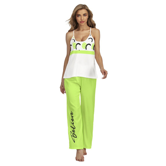 Dizzy Pickle Believe White Women's Pickleball Cami Pajamas Set with Long Pants