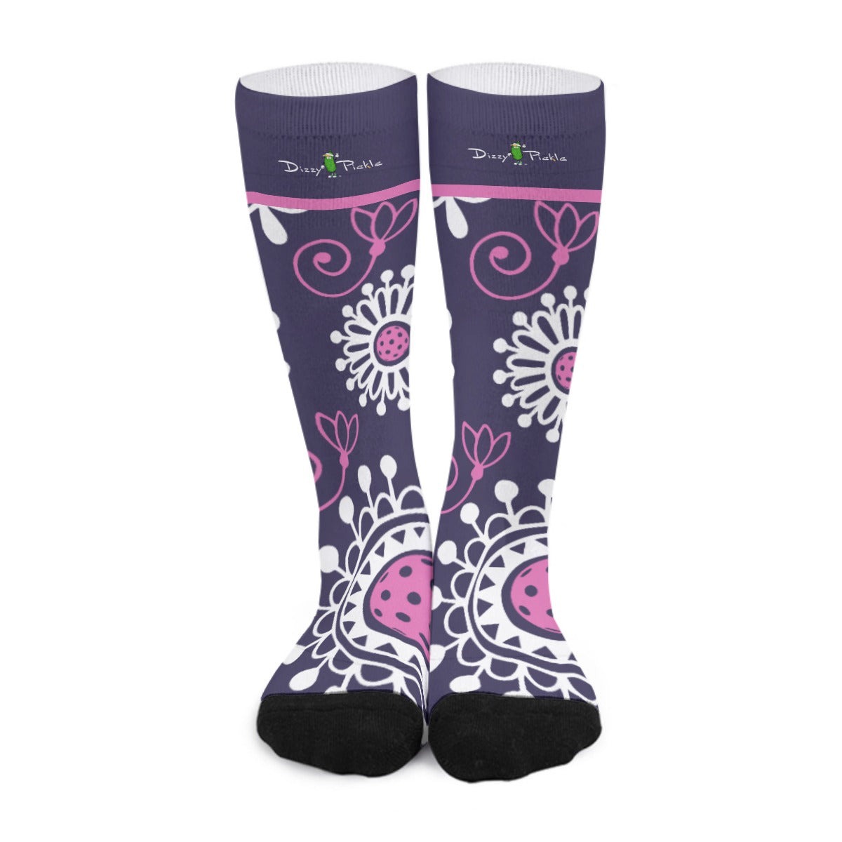 Coming Up Daisies - Plum/Pink - Pickleball Long Socks by Dizzy Pickle
