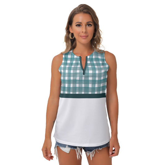 Heidi - TW - Gingham/White - Women's Pickleball Sleeveless V-Neck Top by Dizzy Pickle