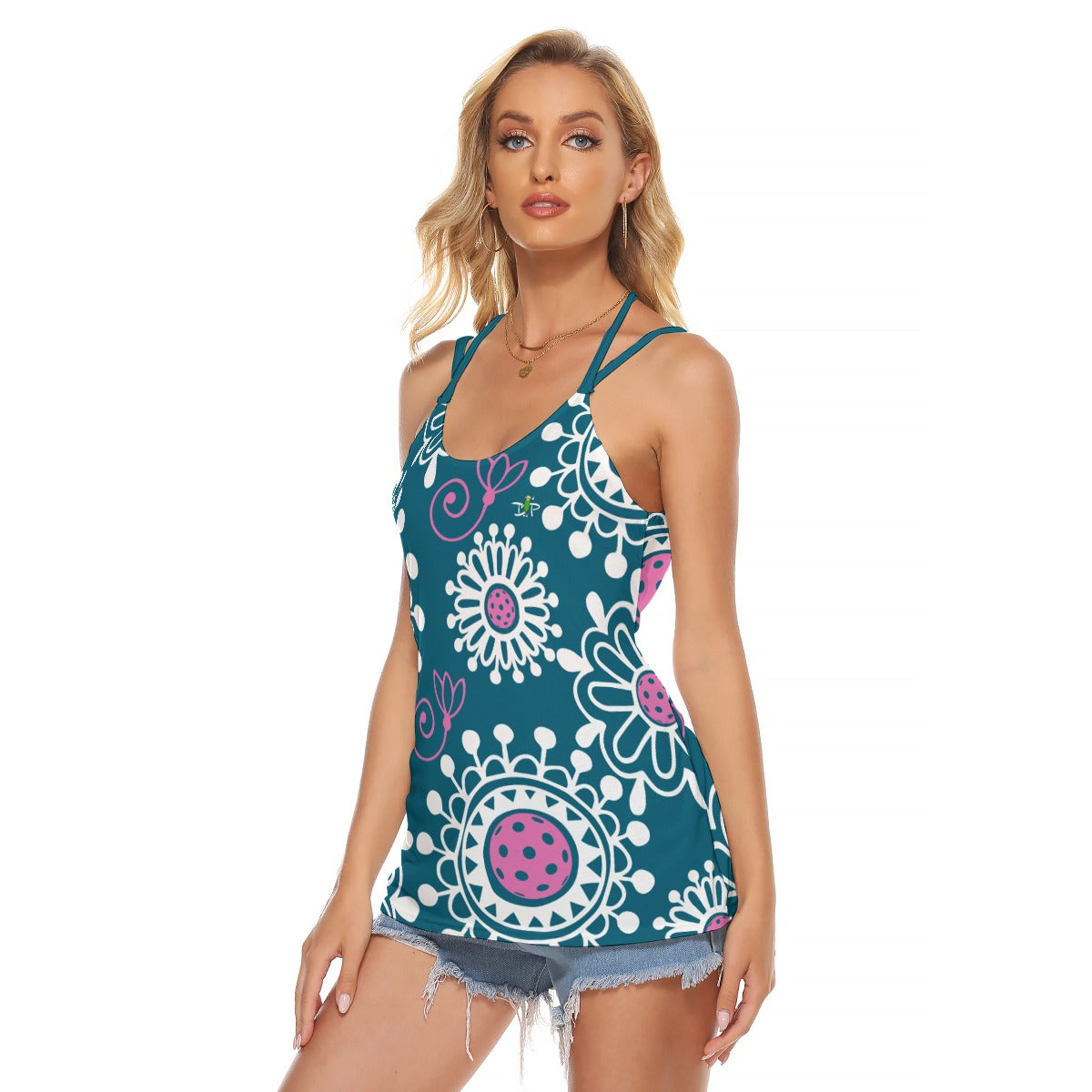 Dizzy Pickle Coming Up Daisies Women's Pickleball Halter Top Peacock Pink