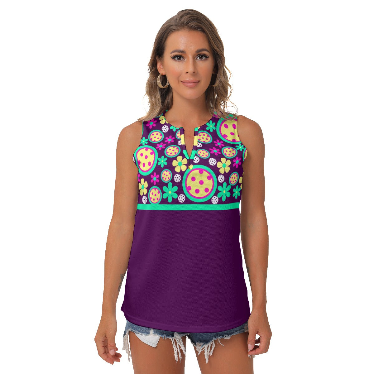 Dizzy Pickle Charlotte Main_Plum Women's Pickleball Sleeveless V-Neck Top