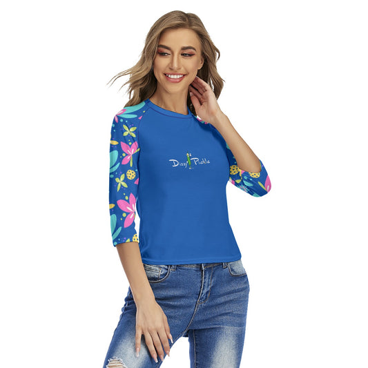 Donna - Blue - Women's Pickleball Raglan Sleeves T-Shirt by Dizzy Pickle