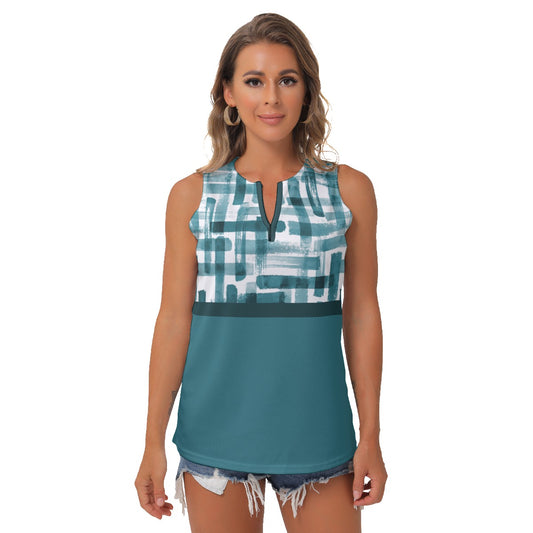 Heidi - TW - Weave/Teal - Women's Pickleball Sleeveless V-Neck Top by Dizzy Pickle