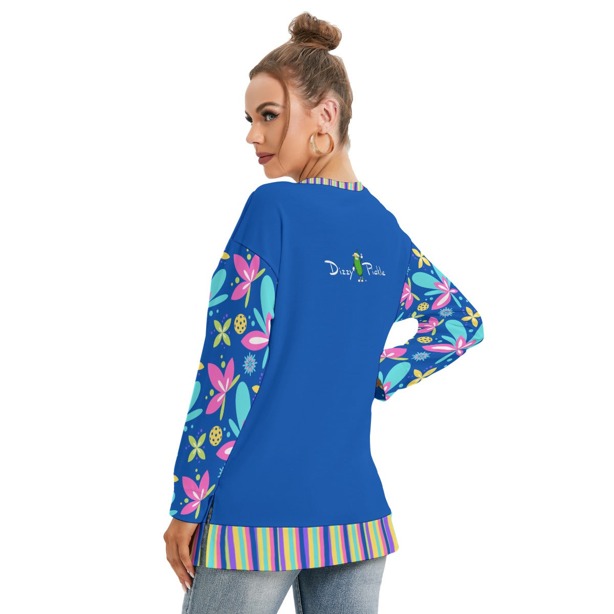 Dizzy Pickle Donna Blue Women's Pickleball Side Split O-Neck Sweatshirt