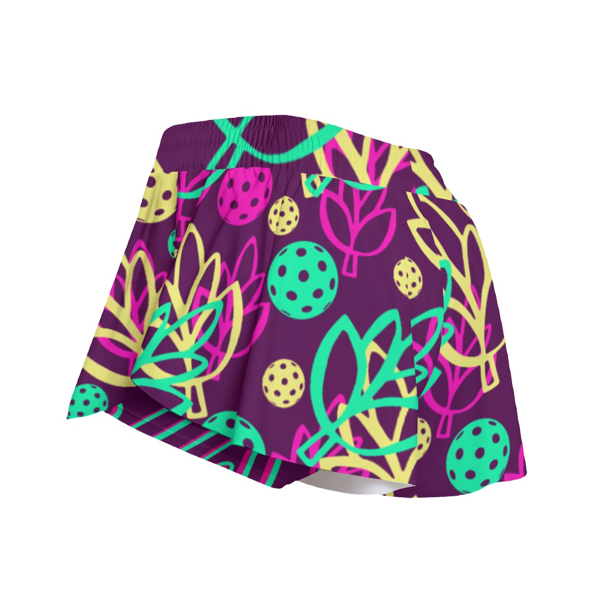 Dizzy Pickle Charlotte Leaves Pickleball Women's Sport Culottes Skorts with Inner Shorts and Pockets Plum