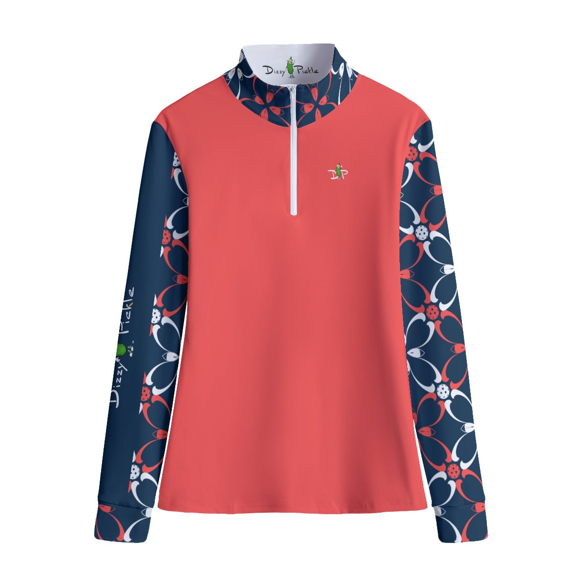 Van - Coral/Petals - Women's Quarter Zip Long Sleeve Casual Pullover by Dizzy Pickle