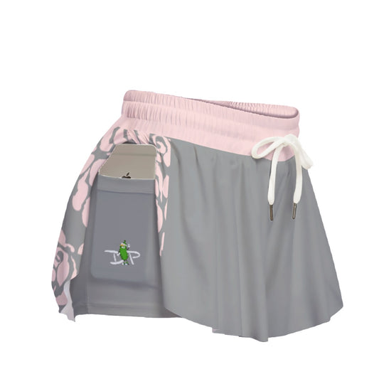 Vickie - Bloom - Gray/Pink - Pickleball Women's Sport Culottes with Pockets by Dizzy Pickle