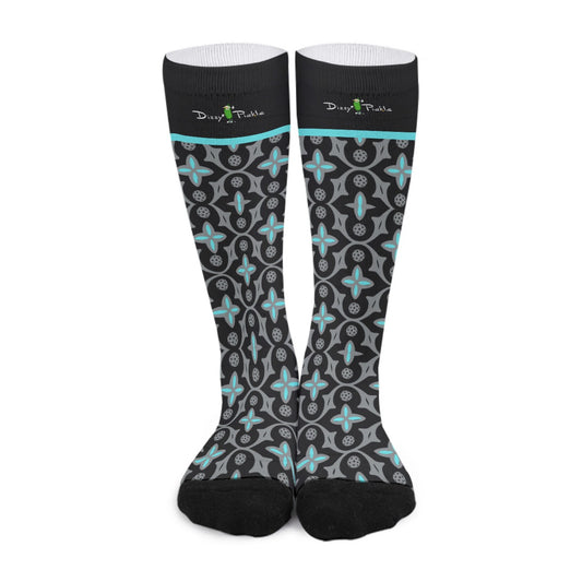 Shelby - Black - Pickleball Long Socks by Dizzy Pickle