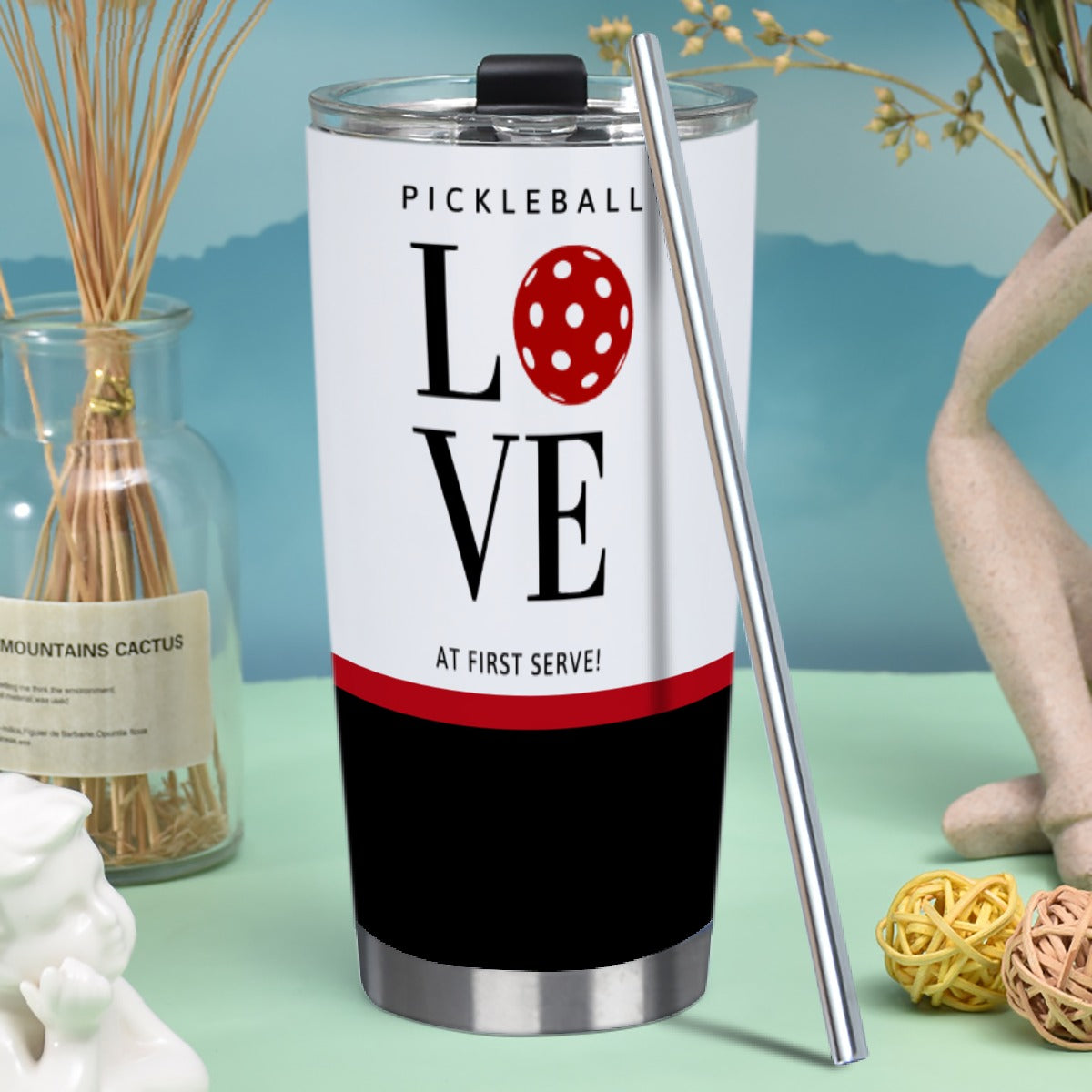 Dizzy Pickle Love at First Serve Red/Black Tumbler 20oz with Straw
