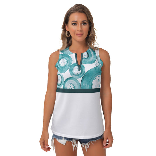 Heidi - TW - Main/White - Women's Pickleball Sleeveless V-Neck Top by Dizzy Pickle