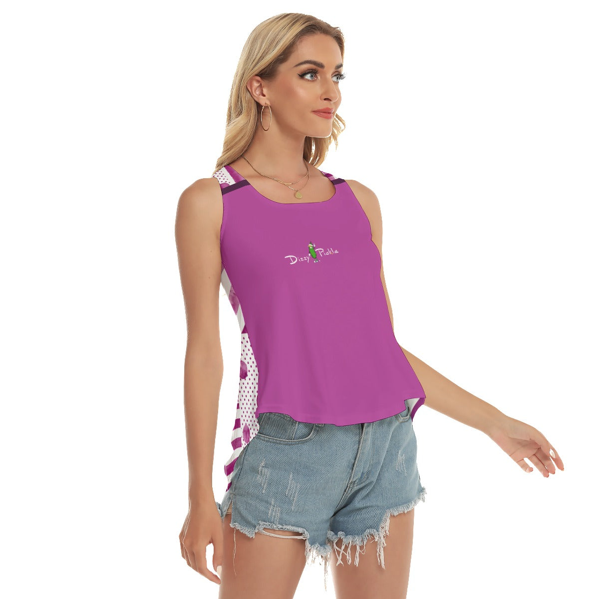 Heidi - MW - Magenta/Patches - Pickleball Open-Backed Tank Top by Dizzy Pickle