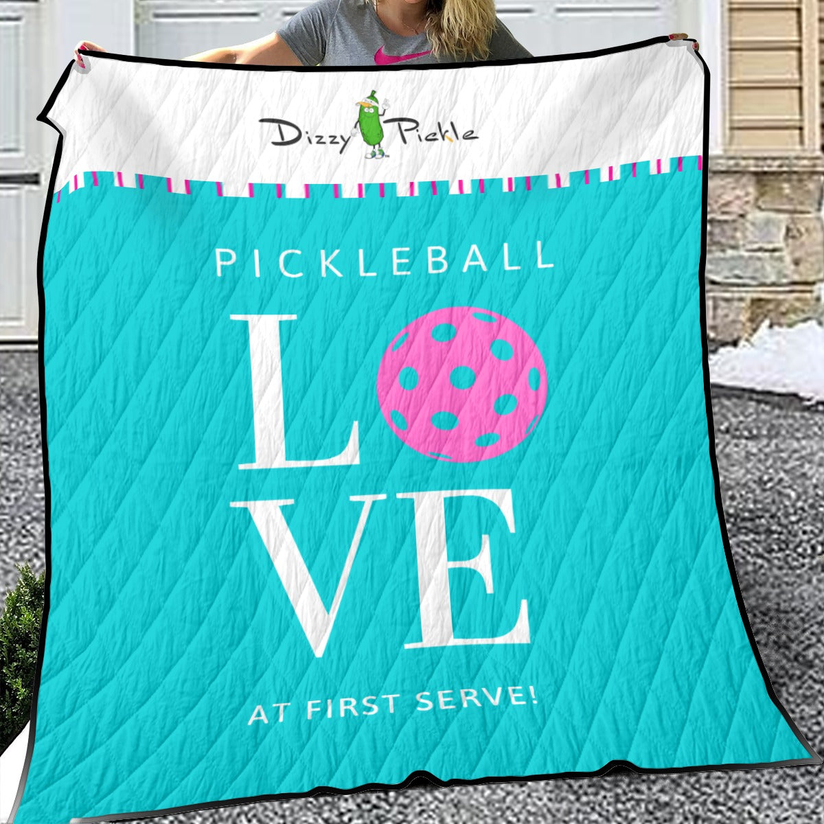 Pickleball Love at First Serve - Teak/Pink - Lightweight Quilt by Dizzy Pickle