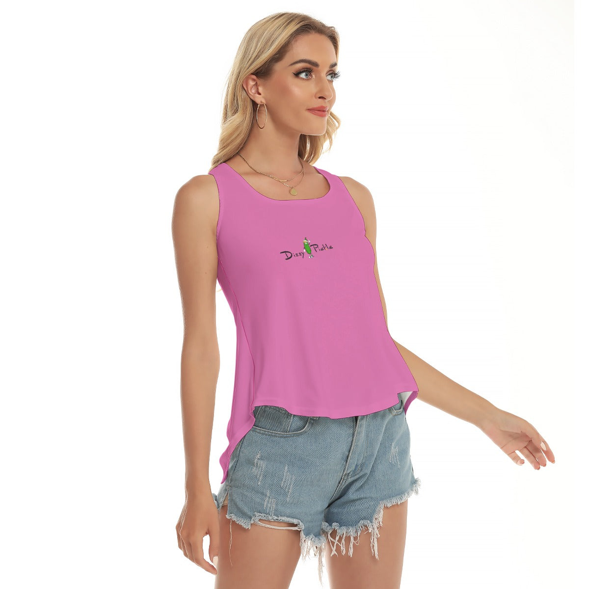 Dizzy Pickle Coming Up Daisies PB Solid Pink Women's Pickleball Open-Backed Sleeveless Tank Top