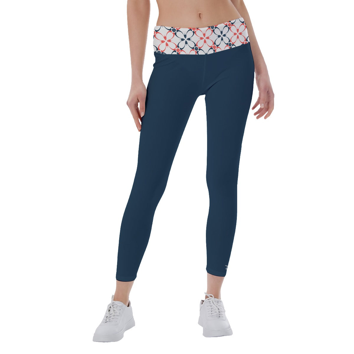 Van - Navy Blue/White Petals - Women's Pickleball Leggings by Dizzy Pickle