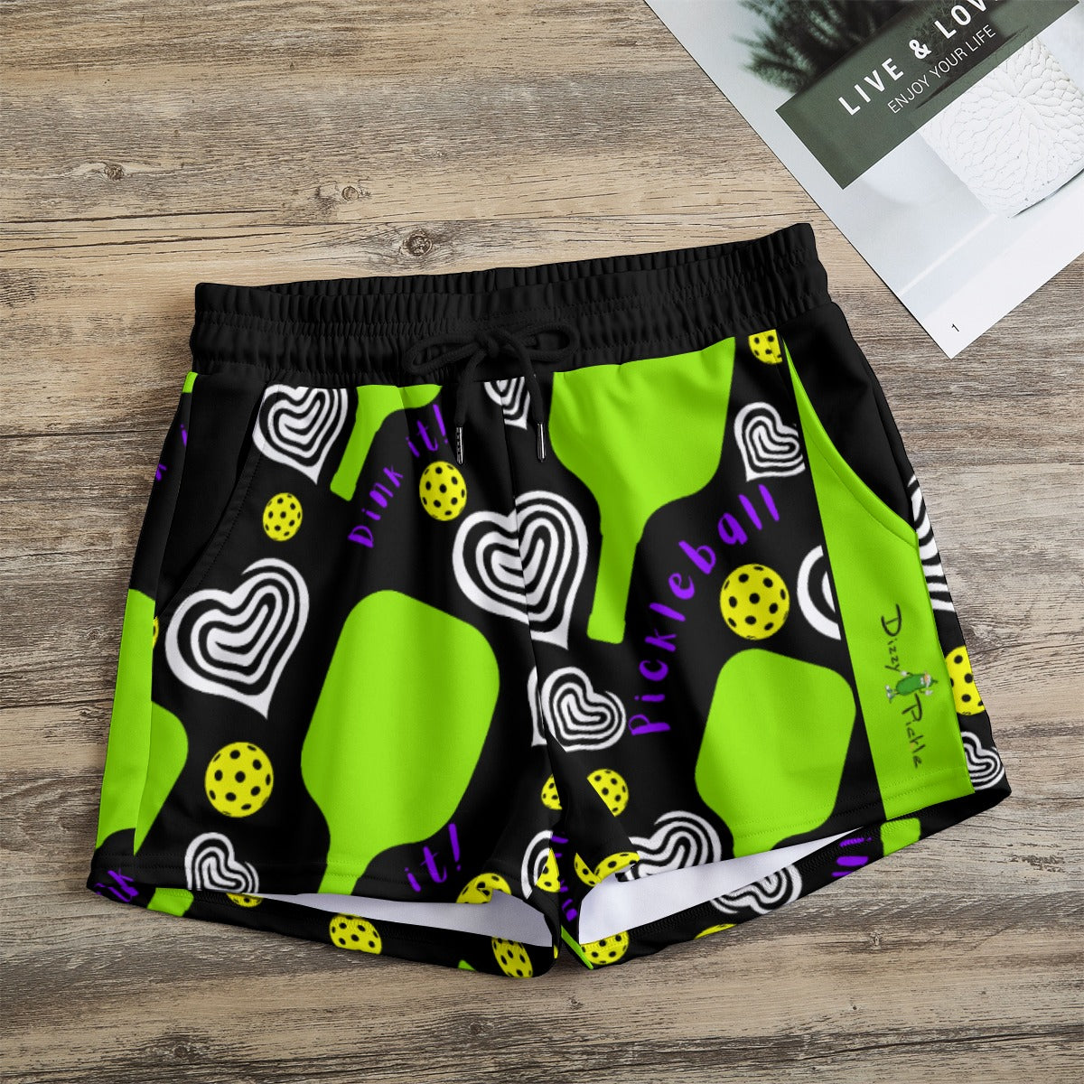 Dizzy Pickle Dinking Diva Hearts BG Women's Pickleball Casual Shorts with Pockets