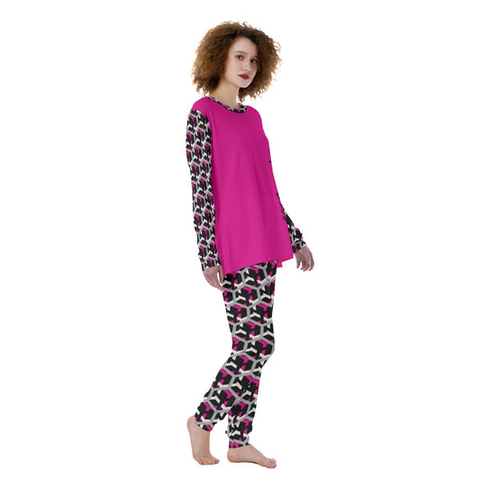 Dizzy Pickle Fearless Women's Pickleball Long Sleeve and Long Pants Pajamas Set Hot Pink