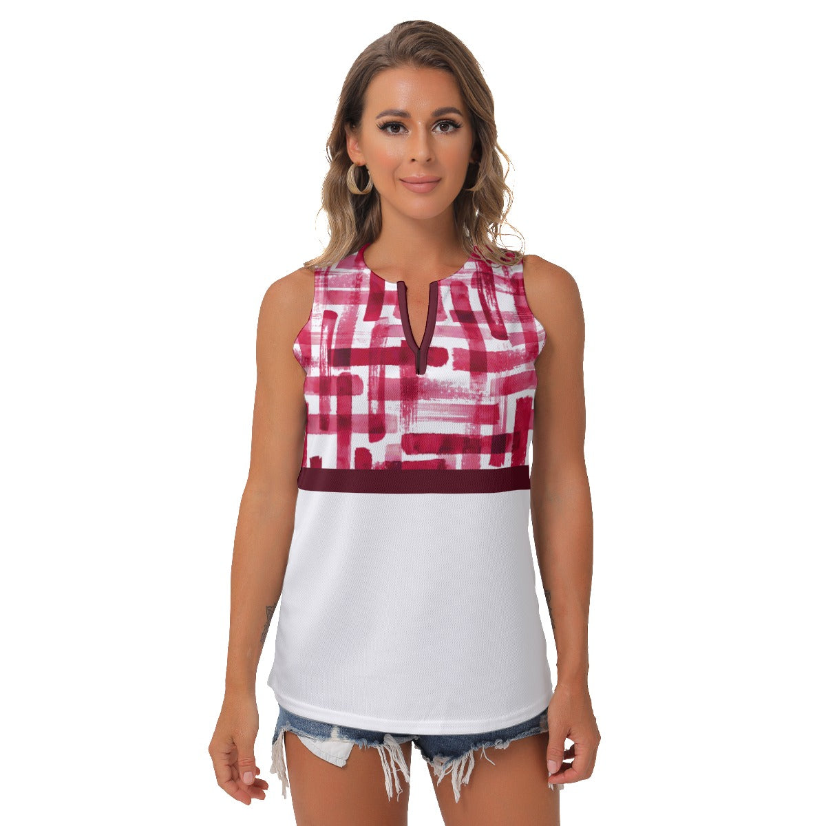 Heidi - RW - Weave/White - Women's Pickleball Sleeveless V-Neck Top by Dizzy Pickle