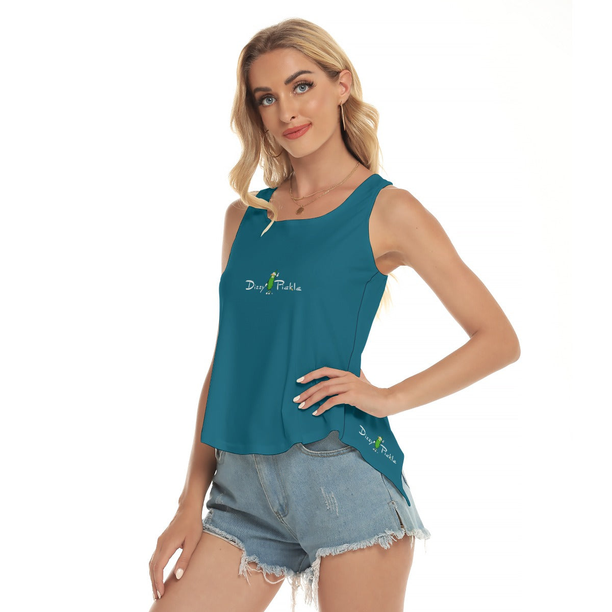 Dizzy Pickle Coming Up Daisies TP Solid Peacock Women's Pickleball Open-Backed Sleeveless Tank Top