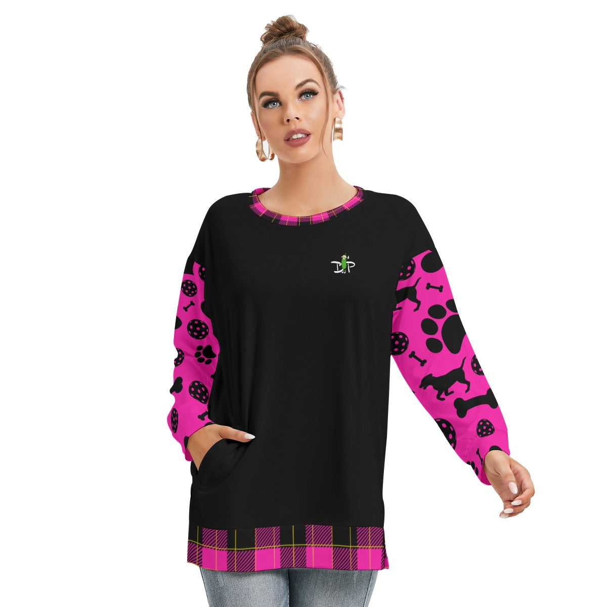 Dizzy Pickle Millie Black Women's Pickleball Side Split O-Neck Sweatshirt