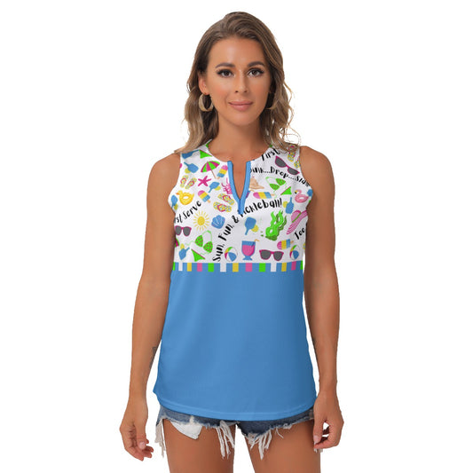 Julie - Blue - Women's Pickleball Sleeveless V-Neck Top by Dizzy Pickle