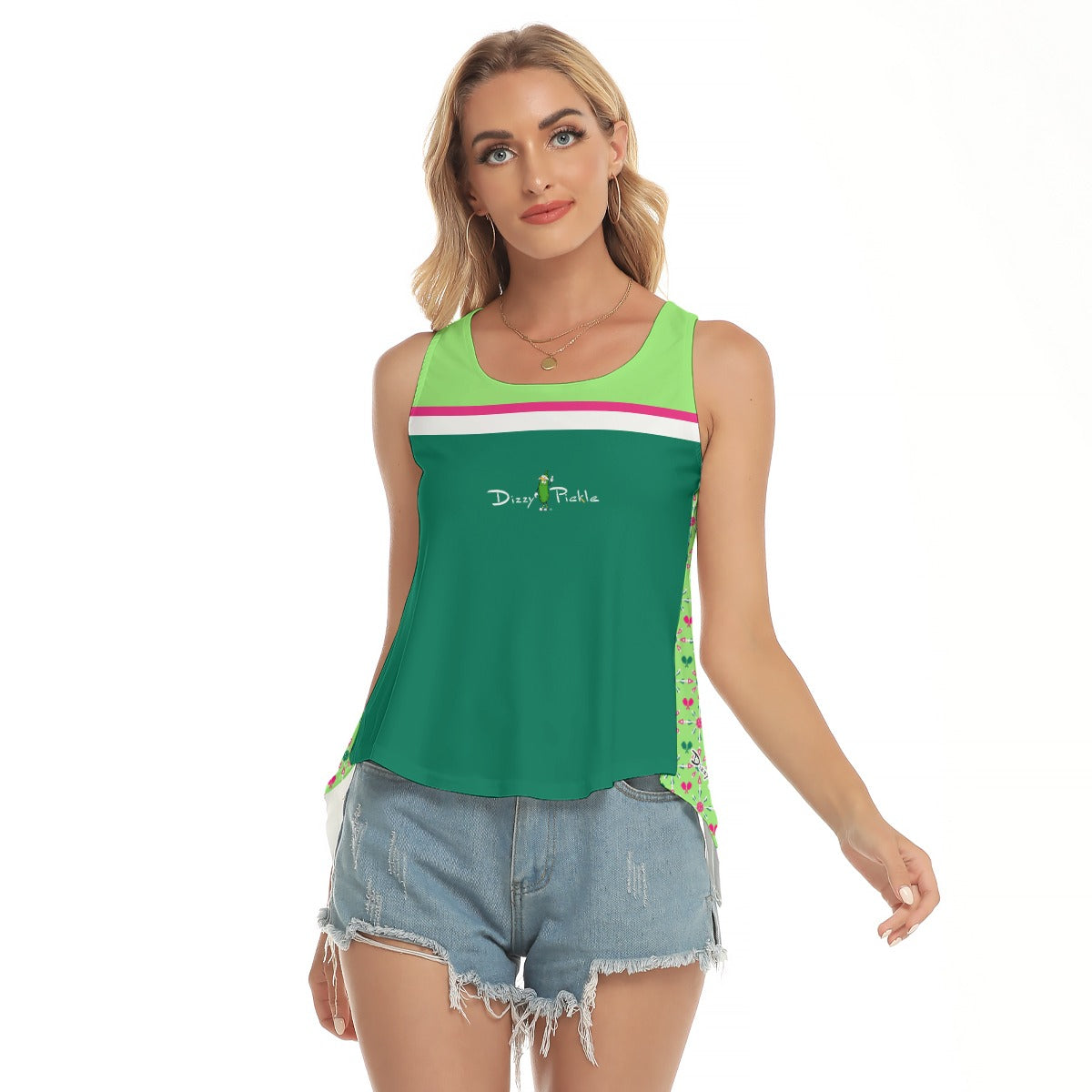 Dizzy Pickle Penny PG Dark Green Mini Paddles Women's Pickleball Open-Backed Sleeveless Tank Top