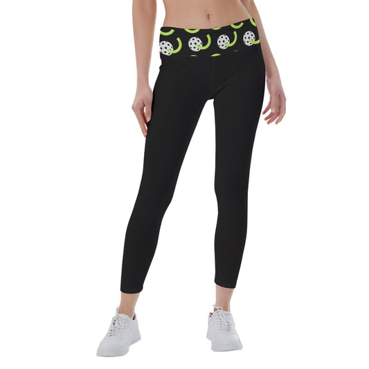 Dizzy Pickle Believe Black Black Women's Pickleball Mid-Fit Leggings