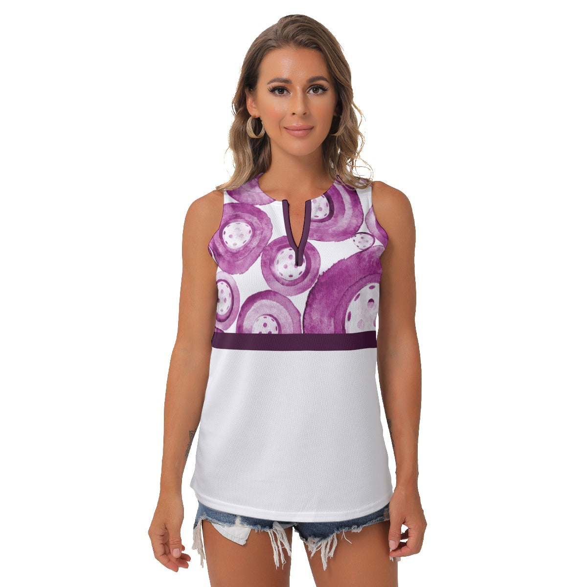 Heidi - MW - Main/White - Women's Pickleball Sleeveless V-Neck Top by Dizzy Pickle