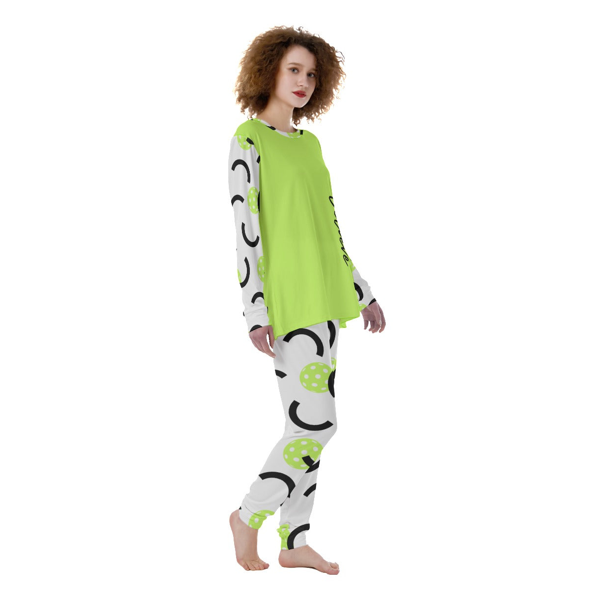 Dizzy Pickle Believe Women's Pickleball Long Sleeves and Long Pants Pajamas Set Green White