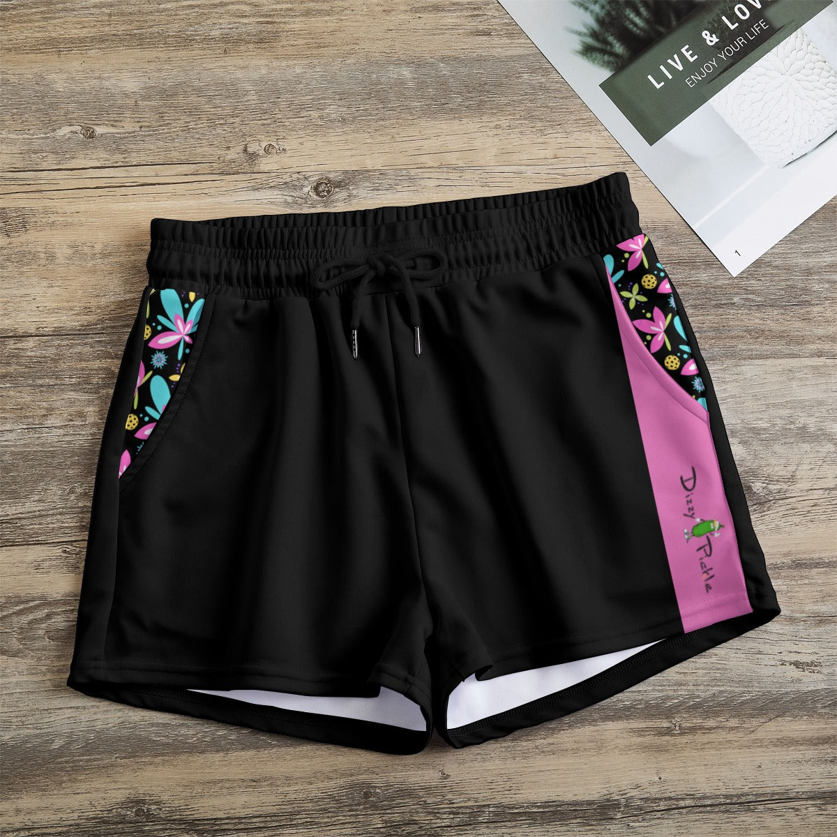 Dizzy Pickle Donna Black Solid Pickleball Casual Shorts with Pockets