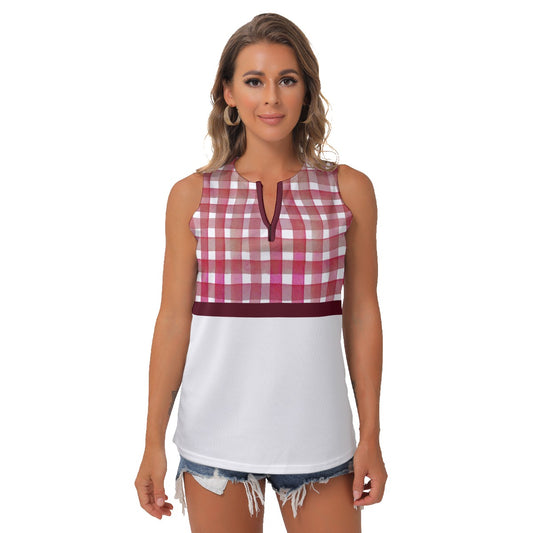 Heidi - RW - Gingham/White - Women's Pickleball Sleeveless V-Neck Top by Dizzy Pickle