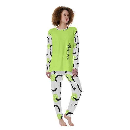 Dizzy Pickle Believe White Green Women's Pickleball Long Sleeves and Long Pants Pajamas Set