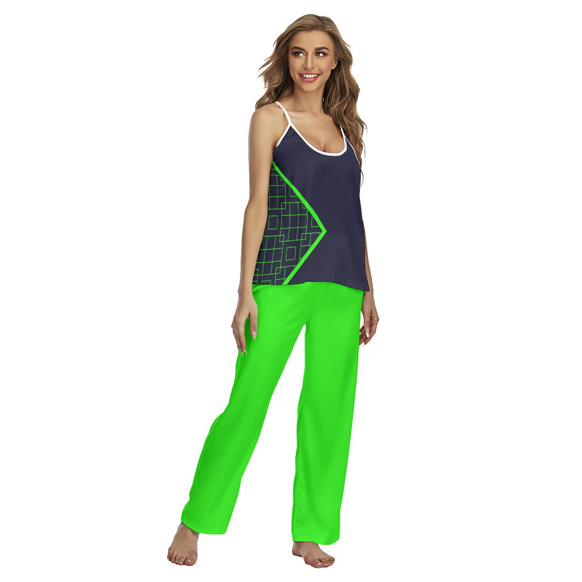 Lisa -Navy Blue/Green -  A1 - Pickleball Cami Pajamas Set by Dizzy Pickle
