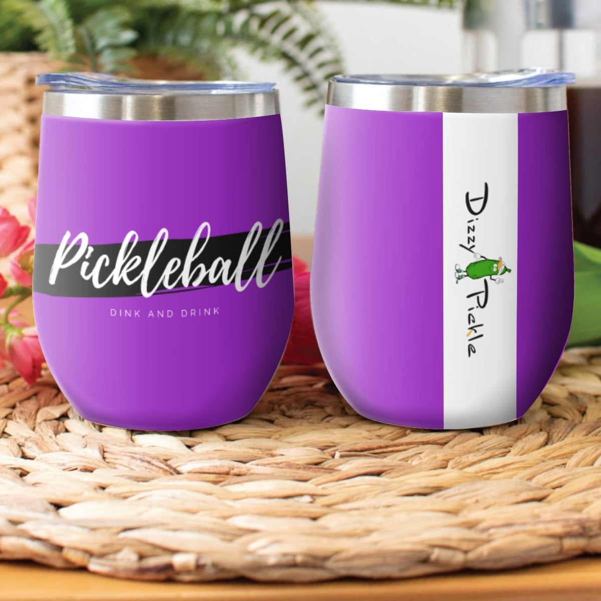 Pickleball Dink and Drink - Deep Purple - Stainless Steel Wine Tumbler by Dizzy Pickle