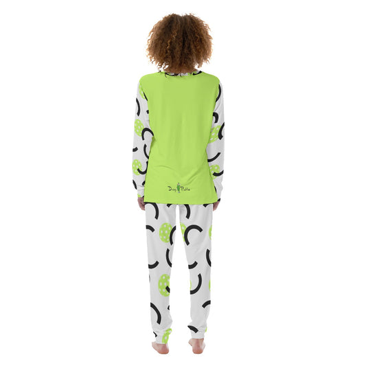 Dizzy Pickle Believe White Green Women's Pickleball Long Sleeves and Long Pants Pajamas Set