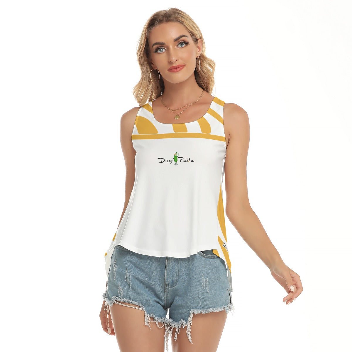 Dizzy Pickle Bridget Gold Women's Pickleball Open-Backed Sleeveless Tank Top