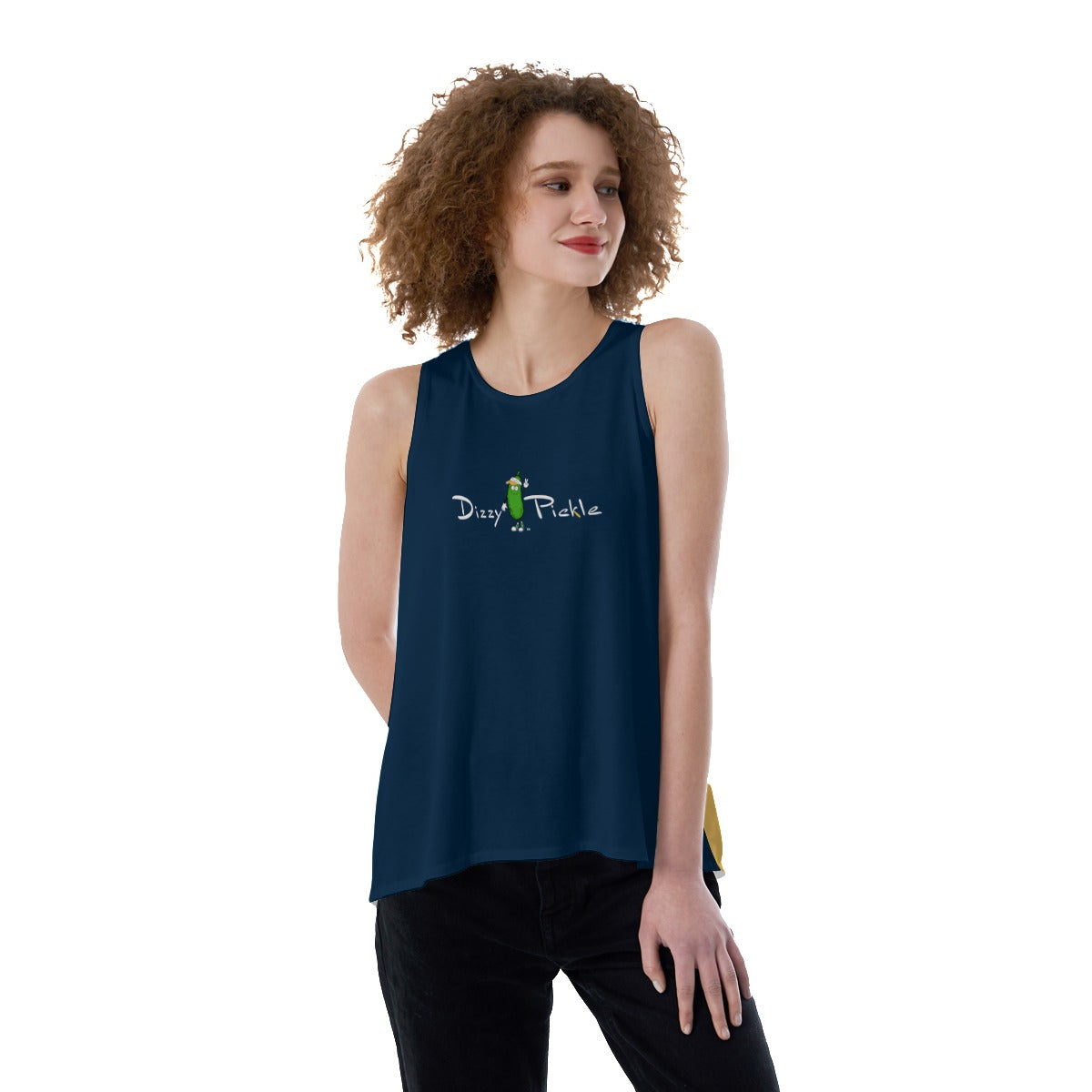 Dizzy Pickle DZY P Classic - Navy Blue/Gold - Women's Pickleball Back Split Tank Top