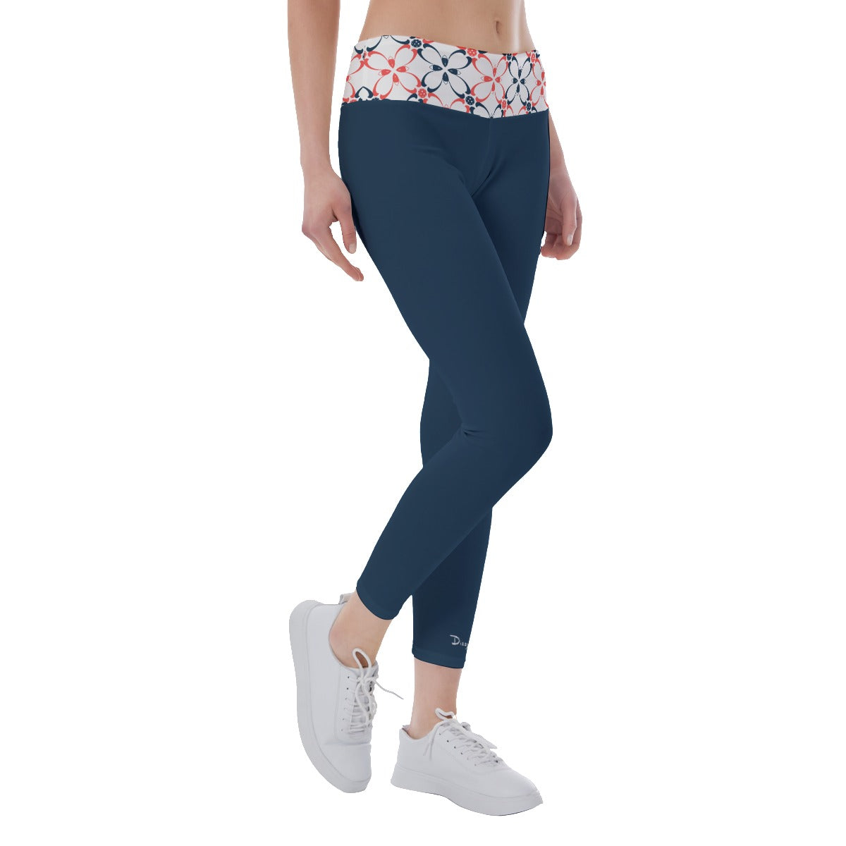 Van - Navy Blue/White Petals - Women's Pickleball Leggings by Dizzy Pickle