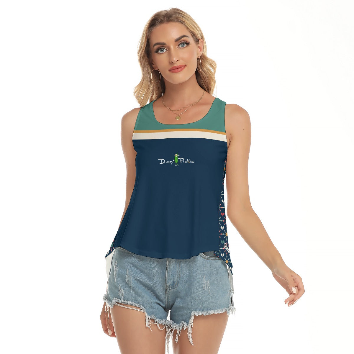 Dizzy Pickle Penny Blue NB Mini Paddles Women's Pickleball Open-Backed Sleeveless Tank Top