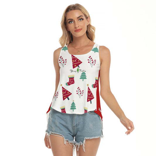 Dizzy Pickle Christmas Trees_Stockings Women's Pickleball Open-Backed Sleeveless Tank Top