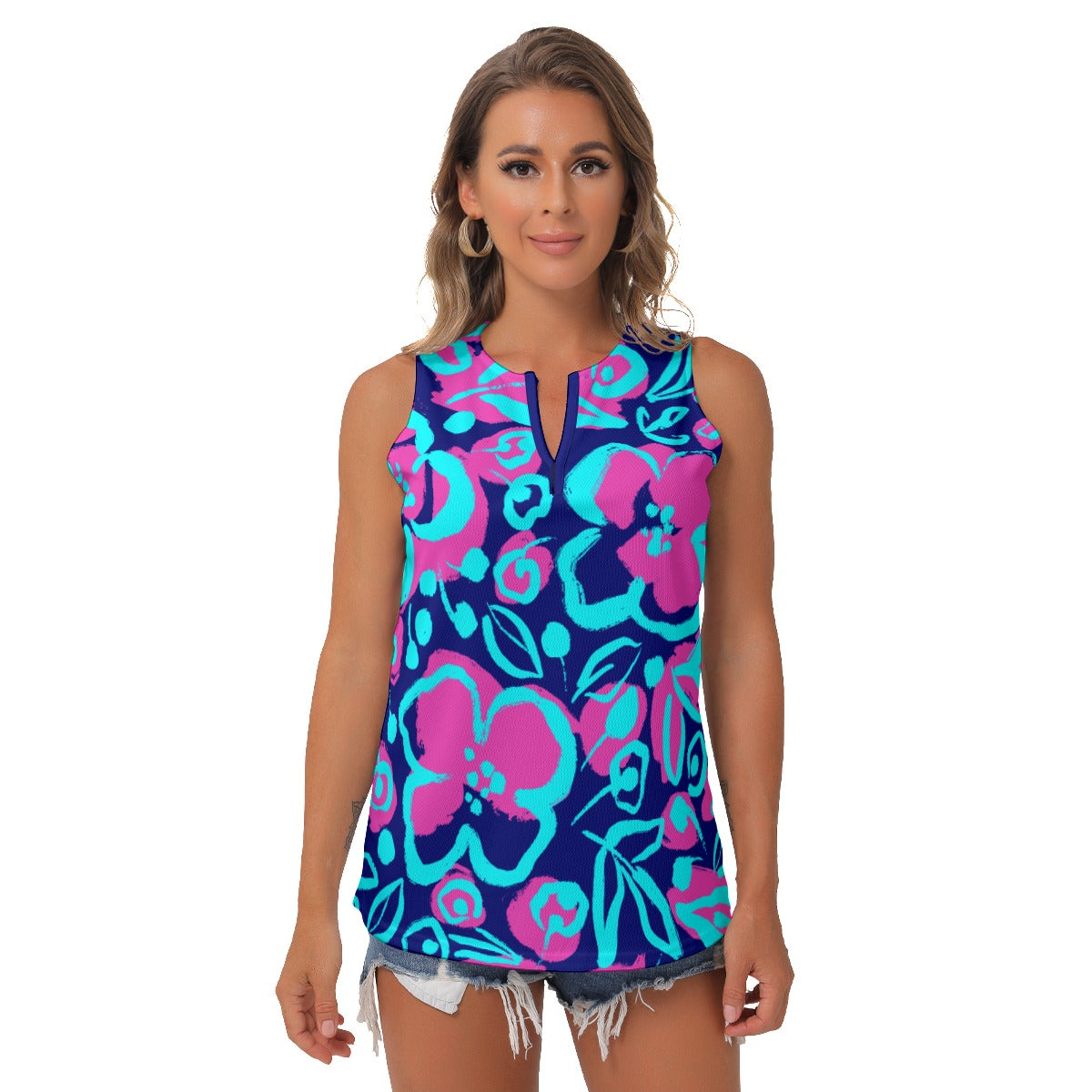 Dizzy Pickle Lesia BBP Blooms Women's Pickleball Sleeveless V-Neck Shirt