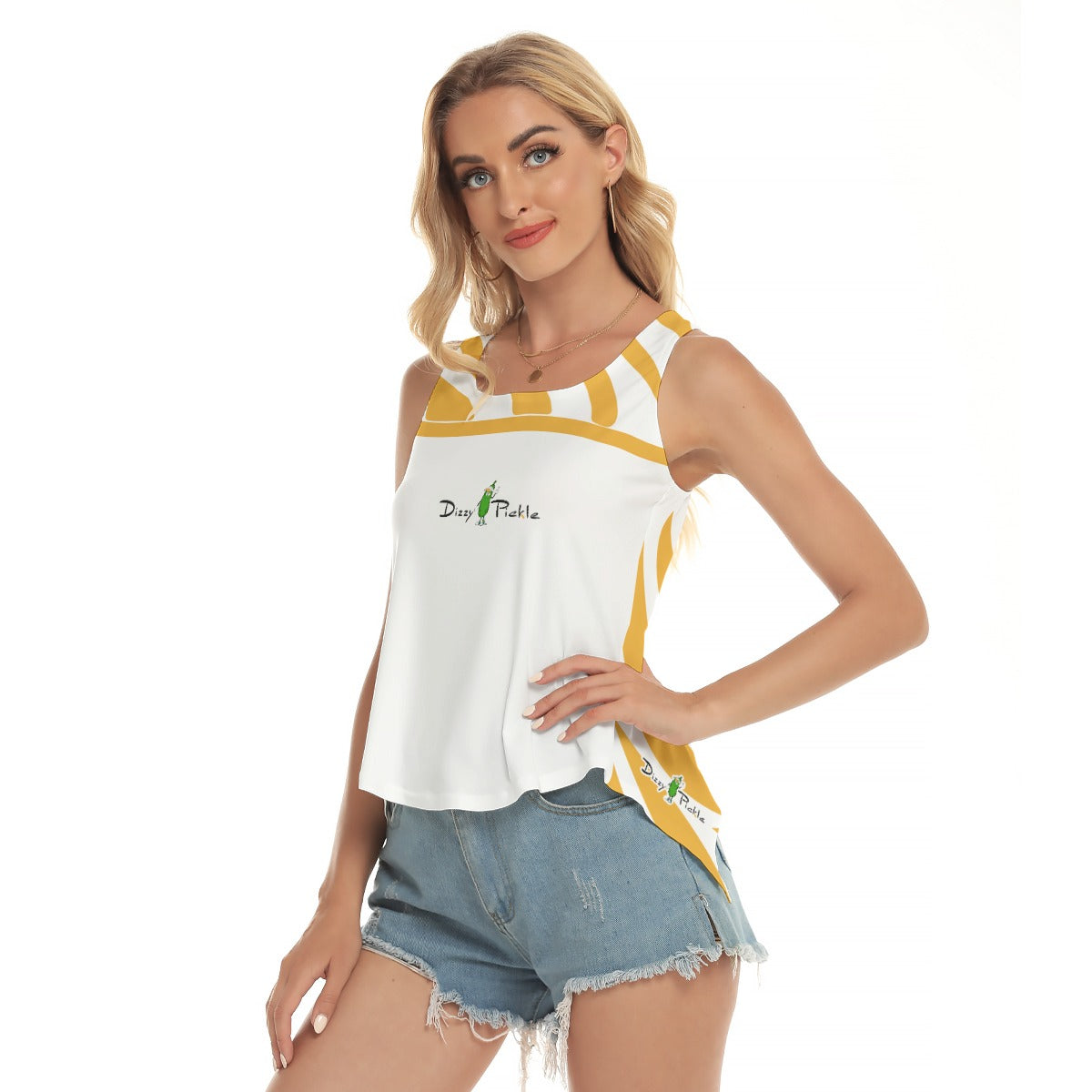 Dizzy Pickle Bridget Gold Women's Pickleball Open-Backed Sleeveless Tank Top