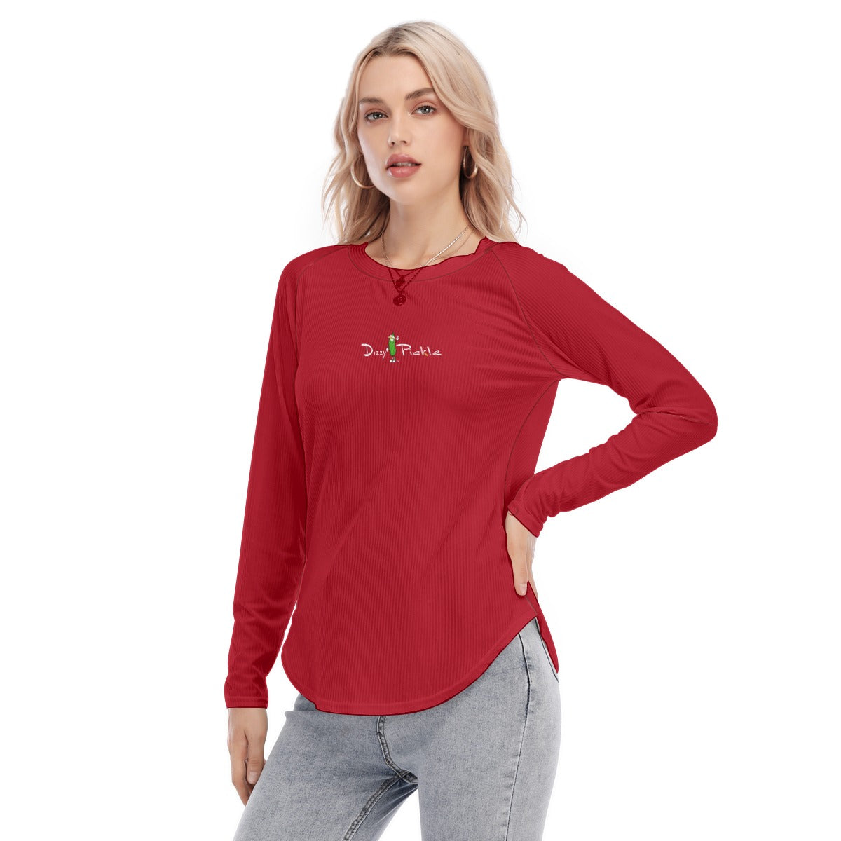 Dizzy Pickle DZY P Classic Red Women's Long Sleeve U-Shape Hem T-Shirt