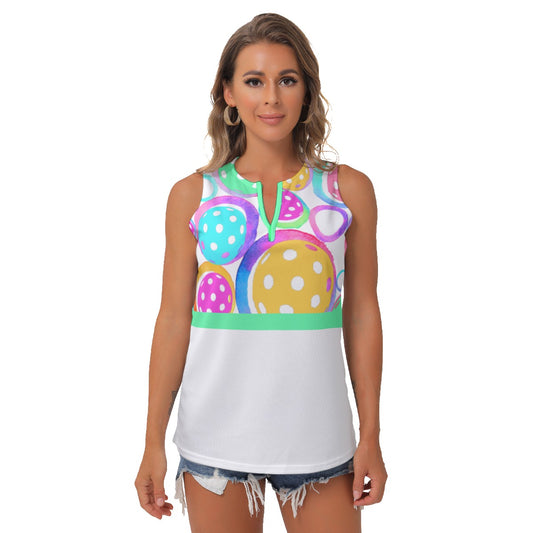 Dizzy Pickle Emily White Women's Pickleball Sleeveless V-Neck Top